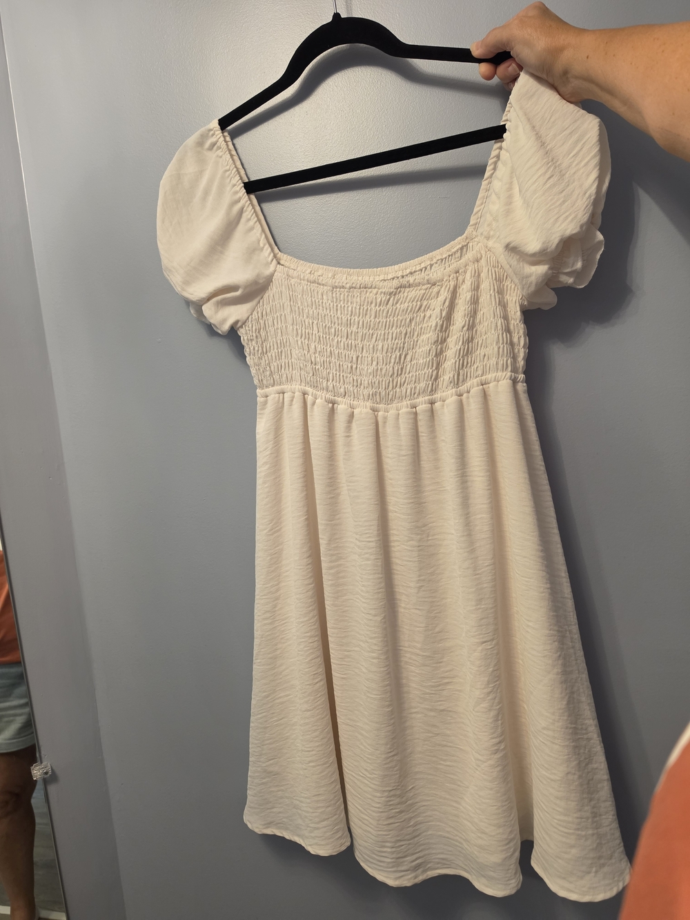 Altar'd State Ivory Puff Sleeve Smocked Dress